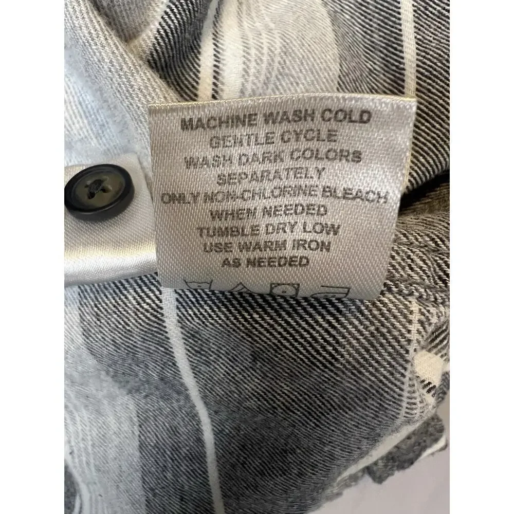 North River Mens L Flannel Long Sleeve Button Down Shirt Grey White Striped - Picture 5 of 5
